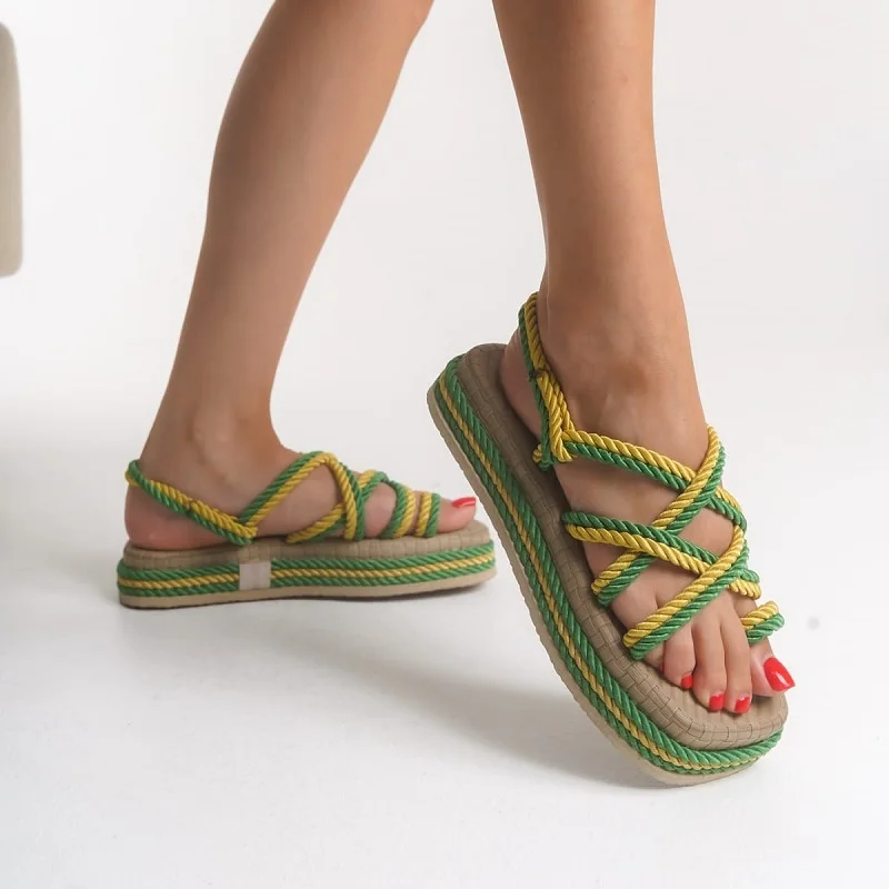 Sandale d’été à cordes modernes (ref-005) – Jaune et vert