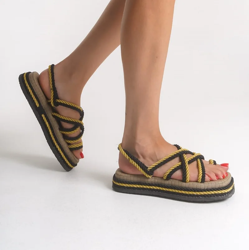 Sandale d’été à cordes modernes (ref-005) – Noir et jaune