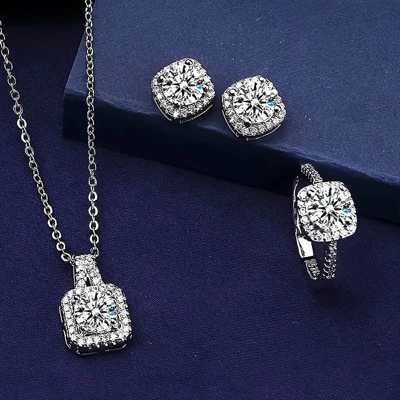 Parure 4 pièces femme – Collier, boucles & bagues