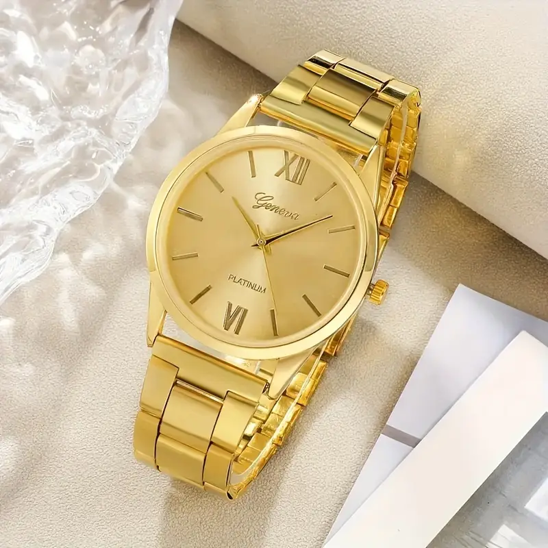 Montre femme luxe or quartz + 4 bracelets