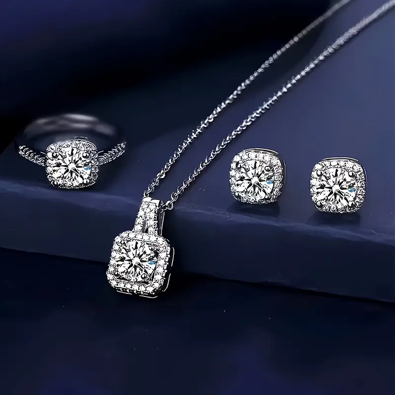 Parure 4 pièces femme – Collier, boucles & bagues