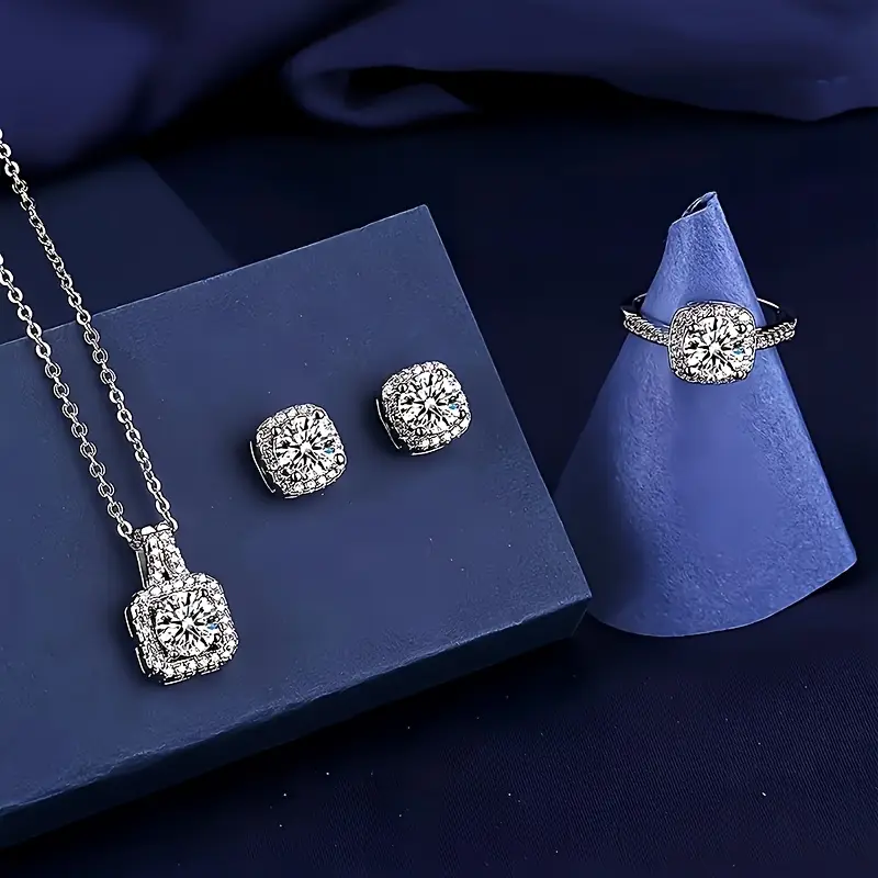 Parure 4 pièces femme – Collier, boucles & bagues