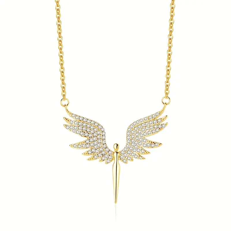 Pendentif ailes d’ange femme – Doré avec zircone