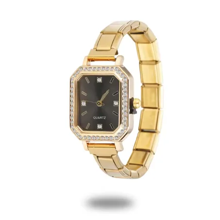 Gold rectangle watch with studds