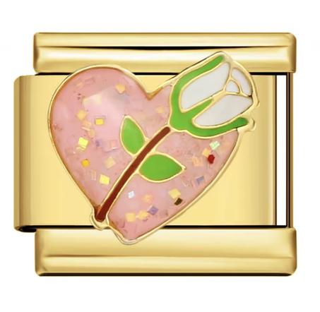 gold pink heart & rose