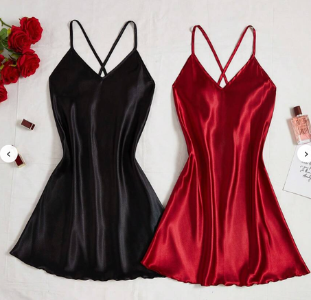 فستان نوم من الساتان للنساء ,ثنائي اللون بحمالات متقاطعة ظهر مكشوف