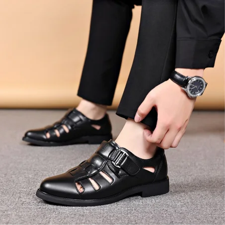 SANDALES HOMME EN CUIR NOIR - CG