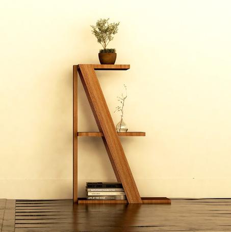 رف أرضي خشبي بتصميم هندسي أنيق – لمسة ديكور فاخرة وعملية