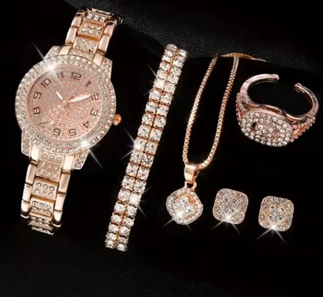 Luxury Crystal Women’s Watch Set – 6PCS Elegant Rhinestone Bracelet Collection