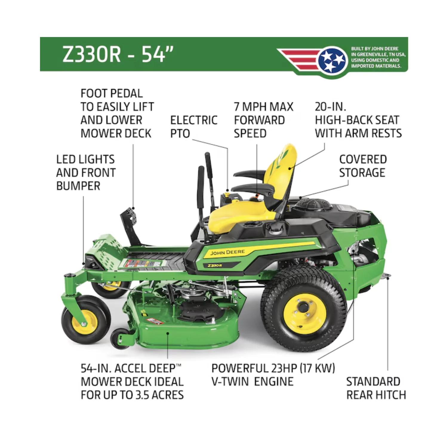 John Deere Z330R ZTrak 54-in 23 -HP V-twin Gas Zero-turn riding lawn mower