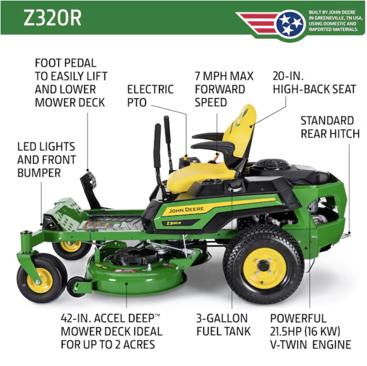 John Deere Z320R ZTrak 42-in 21.5 -HP V-twin Gas Zero-turn Riding Lawn Mower