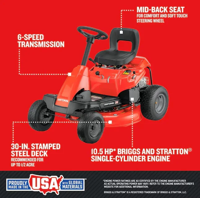 CRAFTSMAN R110 30-in 10.5 -HP Single cylinder Gas Riding lawn mower
