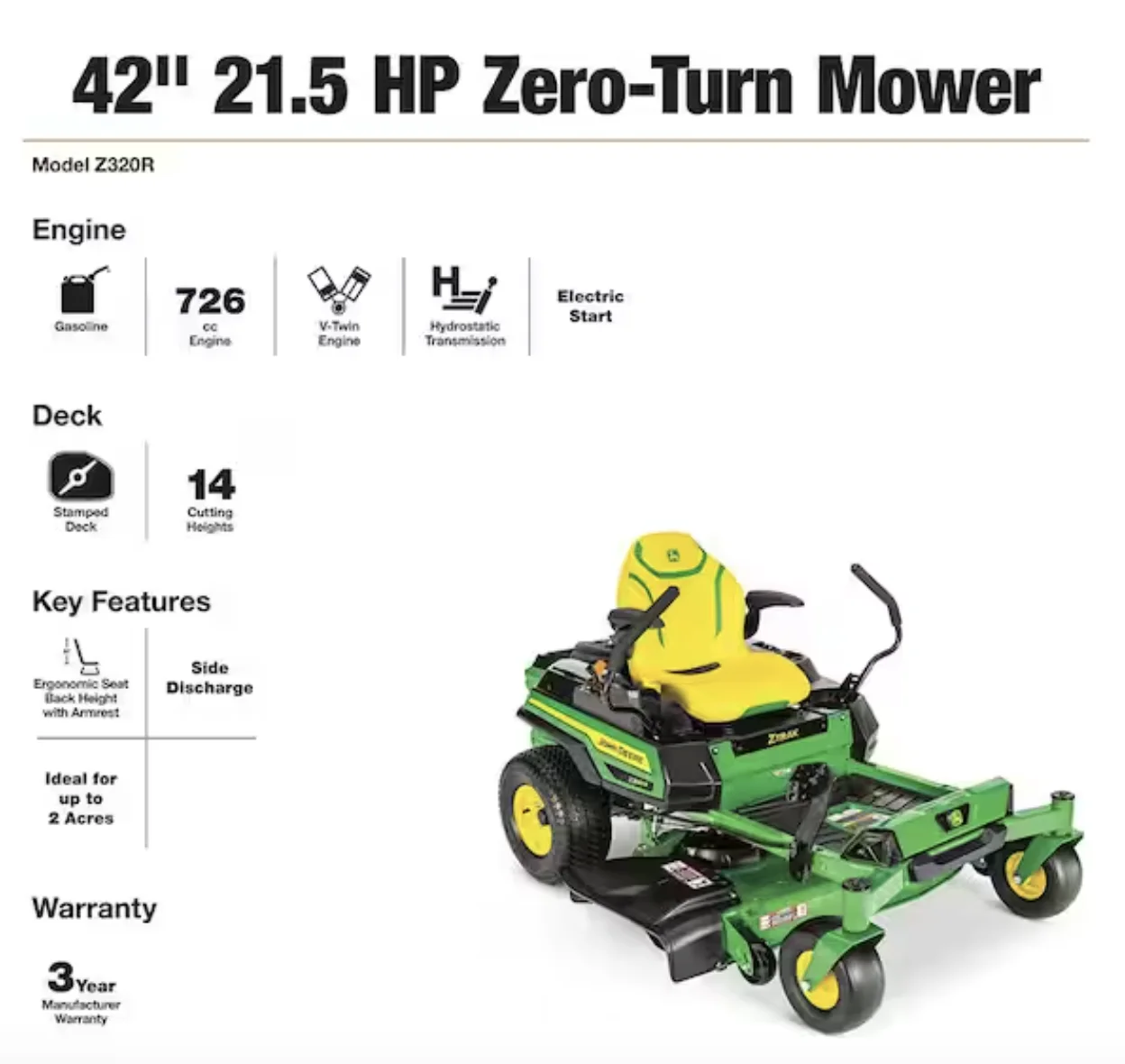 John Deere Z320R ZTrak 42-in 21.5 -HP V-twin Gas Zero-turn Riding Lawn Mower