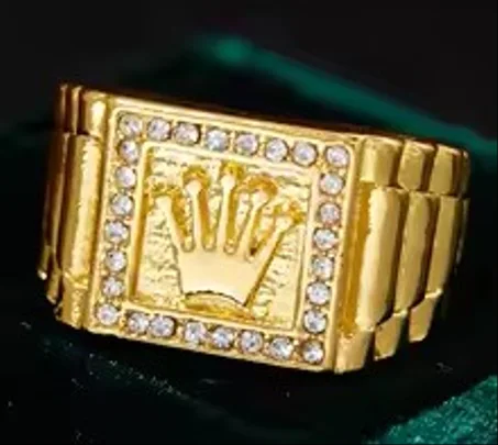 أوروبا والولايات المتحدة الرجعية مطعمة لامعة الزركون بالتنقيط النفط تاج نمط الذهب اللون خاتم الرجال الفاخرة بريق الملحقات