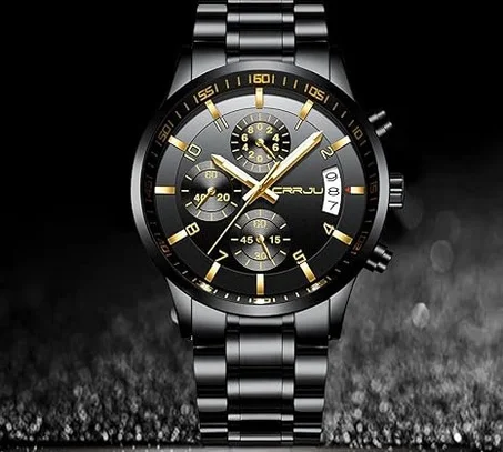 ساعة يد عصرية للرجال من سي آر آر جي يو، بسوار من الفولاذ المقاوم للصدأ، بحركة كرونوغراف ومضادة للماء، خاصية عرض التاريخ