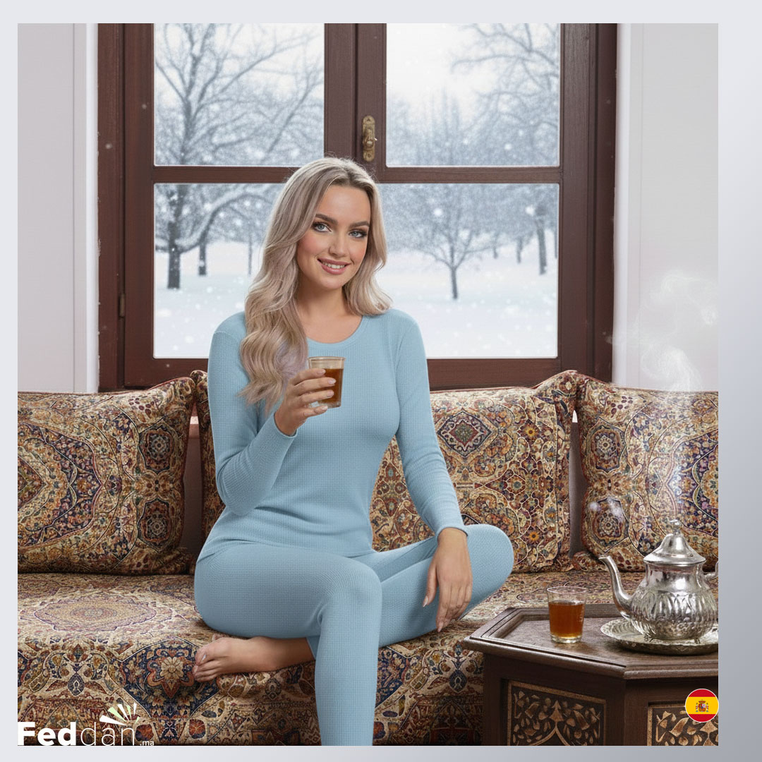 طقم أنسومبل ملابس حرارية للنساء - سروال و قميص طويل - 100% قطن