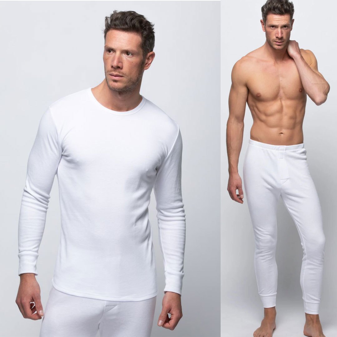 طقم أنسومبل ملابس داخلية للرجال - سروال و قميص طويل - 100% قطن