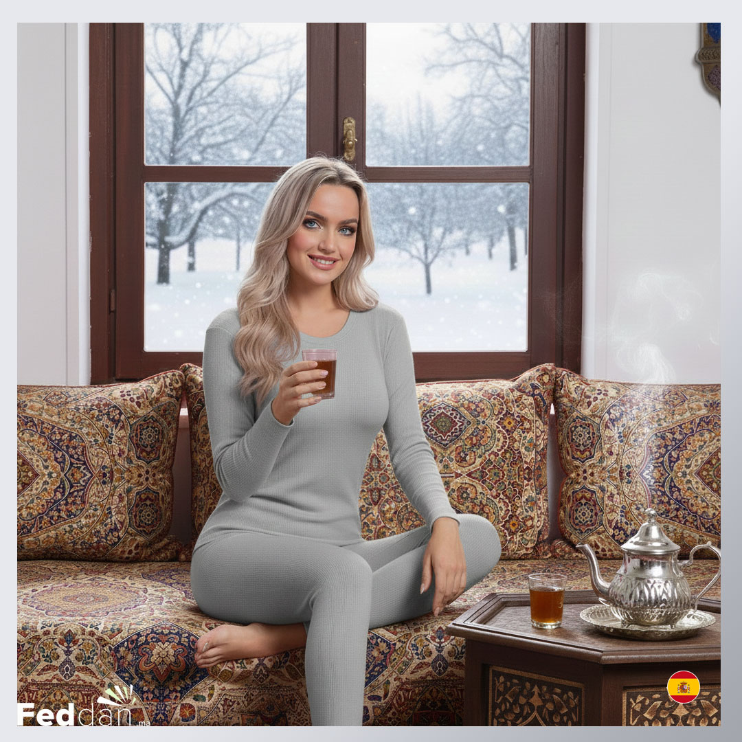 طقم أنسومبل ملابس حرارية للنساء - سروال و قميص طويل - 100% قطن