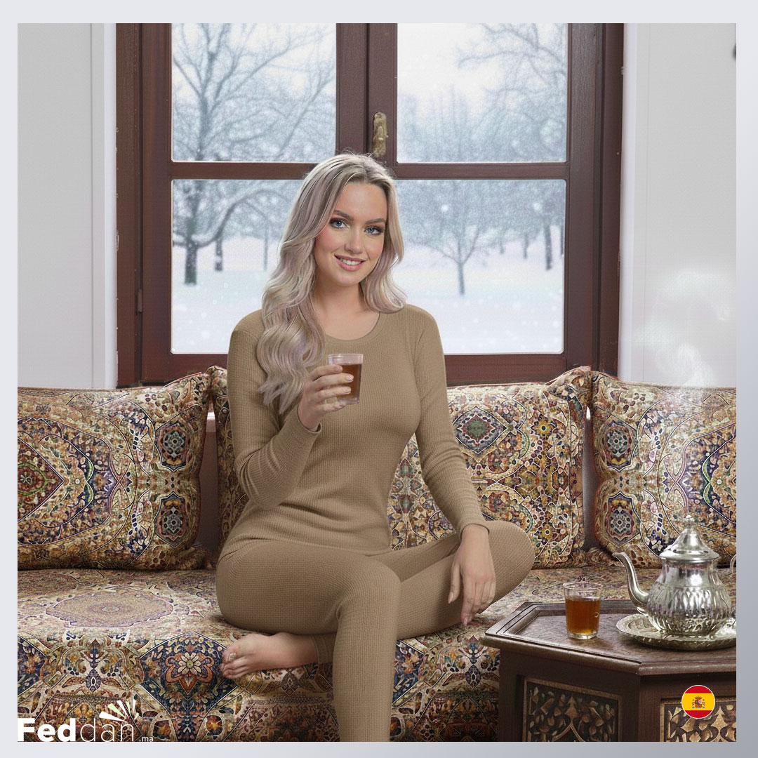 طقم أنسومبل ملابس حرارية للنساء - سروال و قميص طويل - 100% قطن