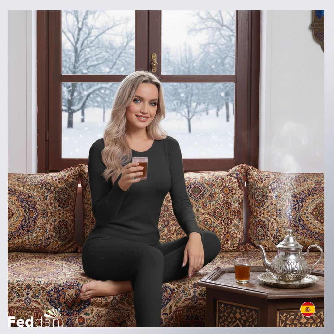 طقم أنسومبل ملابس حرارية للنساء - سروال و قميص طويل - 100% قطن