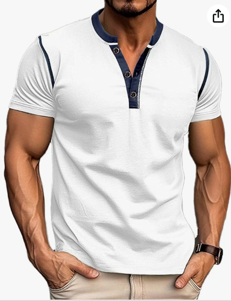 Men's Henley Shirts Classic Casual Basic Tee Shirts Short Sleeve Cotton Summer Button T Shirts