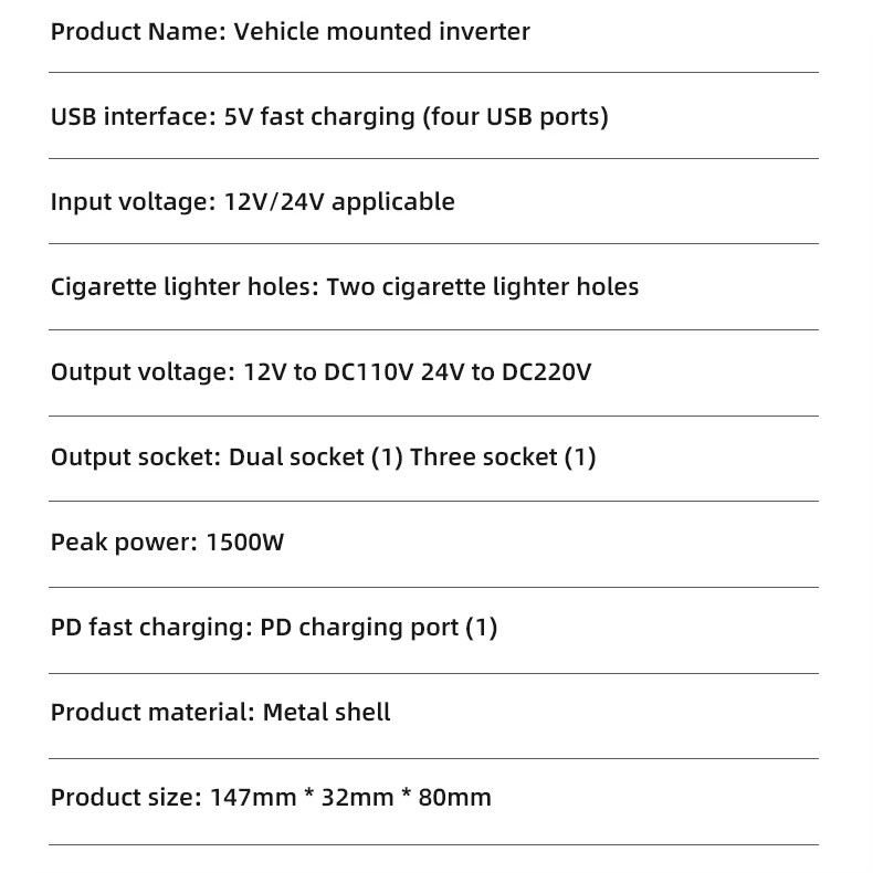 Convertisseur multifonction 12V24VDC pour voiture Prise USB AC220V Charge rapide Onduleur pour voiture