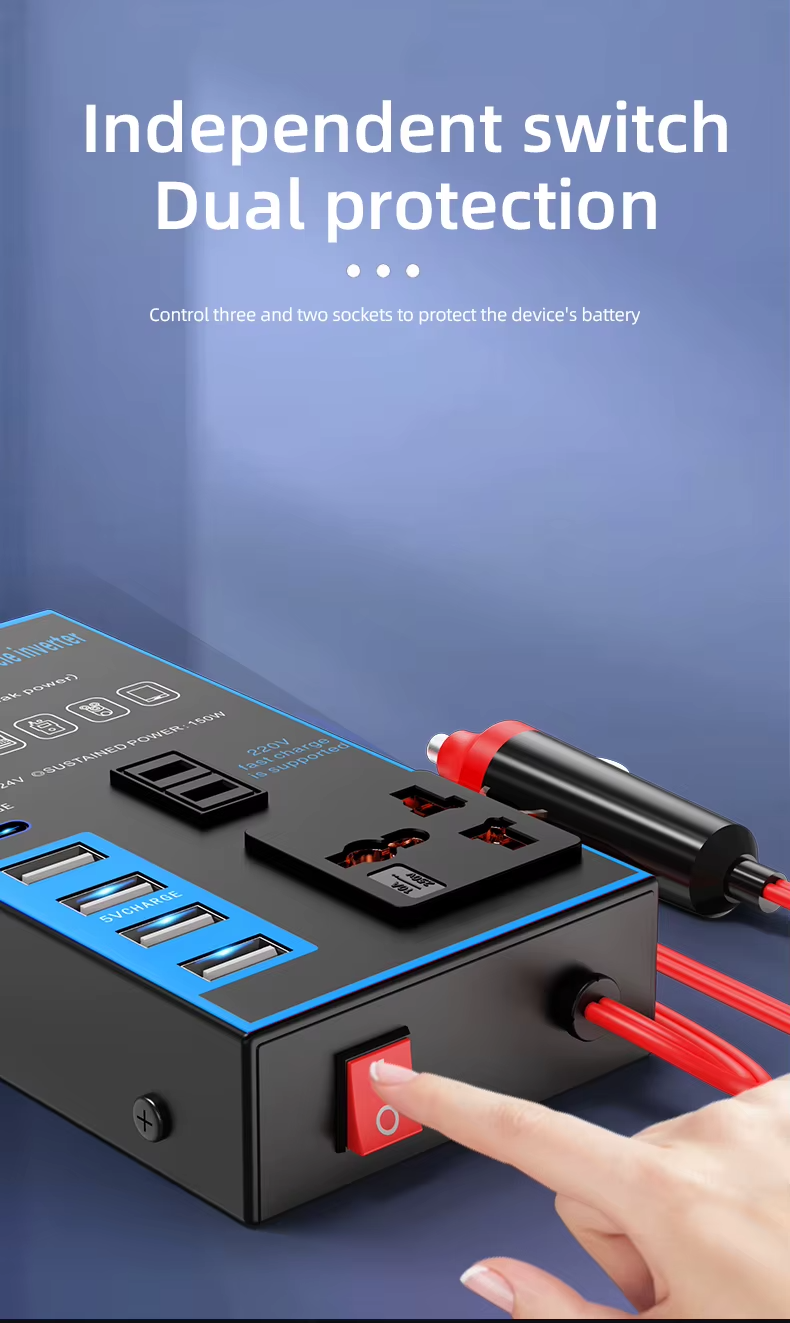 Convertisseur multifonction 12V24VDC pour voiture Prise USB AC220V Charge rapide Onduleur pour voiture
