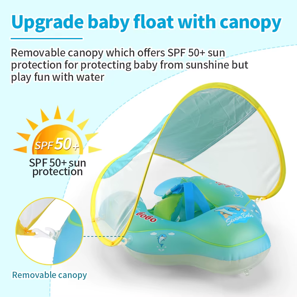 Swimbobo Factory OEM New Upgrade Inflatable Swimming Baby Float With Canopy Kids Swimming Waist Trainer Swim Ring Baby Float