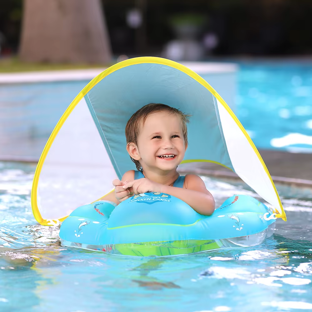Swimbobo Factory OEM New Upgrade Inflatable Swimming Baby Float With Canopy Kids Swimming Waist Trainer Swim Ring Baby Float
