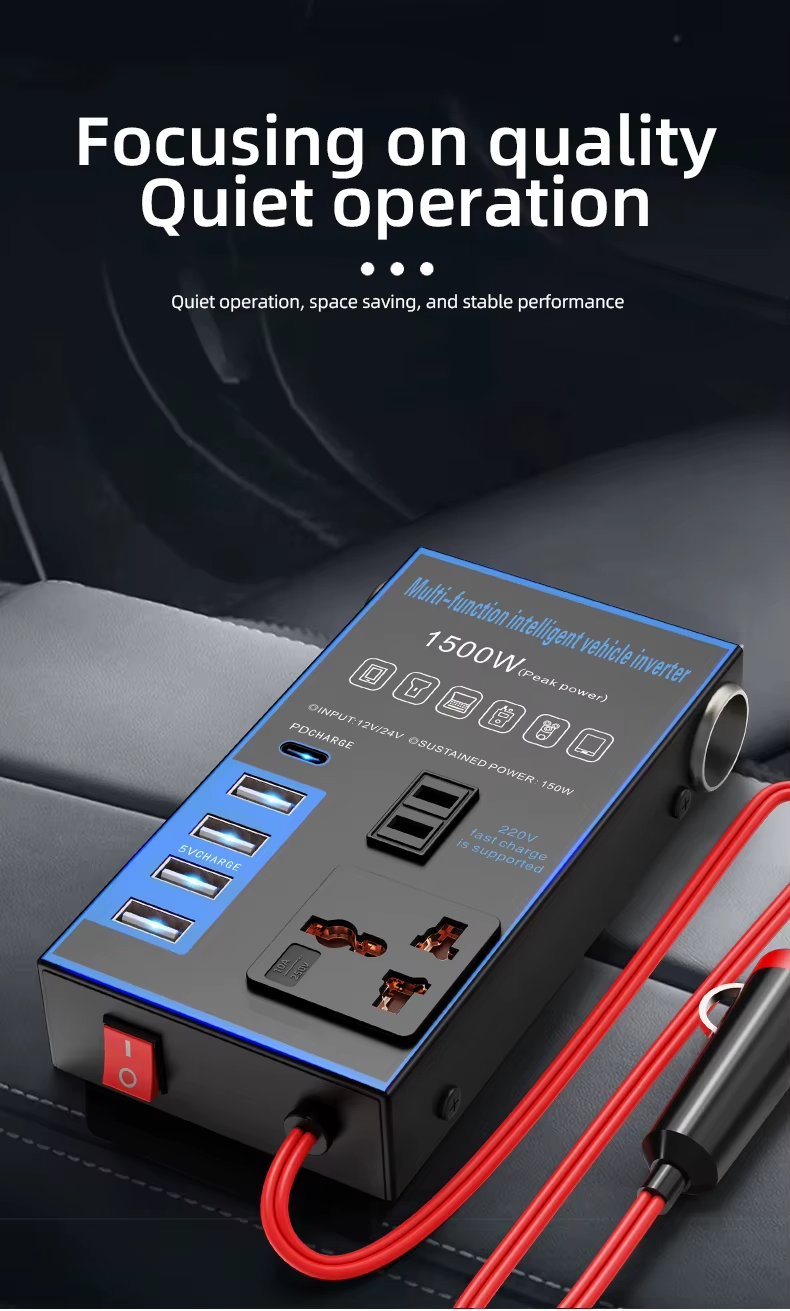 Convertisseur multifonction 12V24VDC pour voiture Prise USB AC220V Charge rapide Onduleur pour voiture