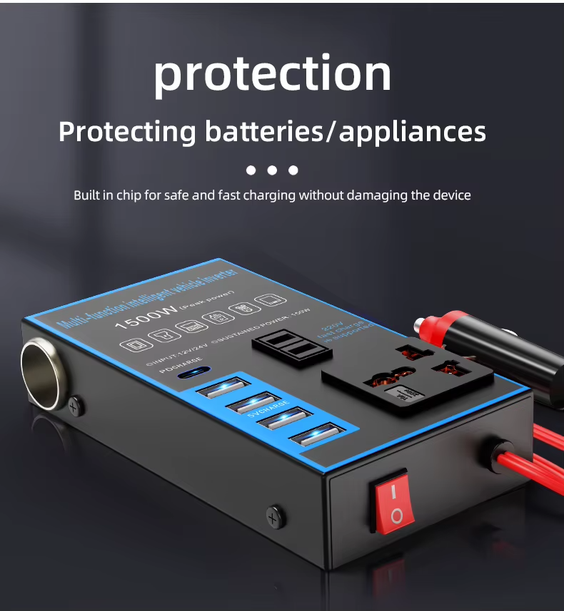Convertisseur multifonction 12V24VDC pour voiture Prise USB AC220V Charge rapide Onduleur pour voiture