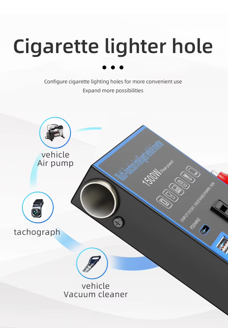 Convertisseur multifonction 12V24VDC pour voiture Prise USB AC220V Charge rapide Onduleur pour voiture