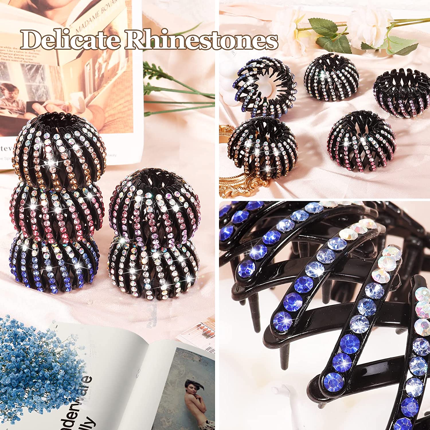 Hair Clamp Black Plastic Jeweled