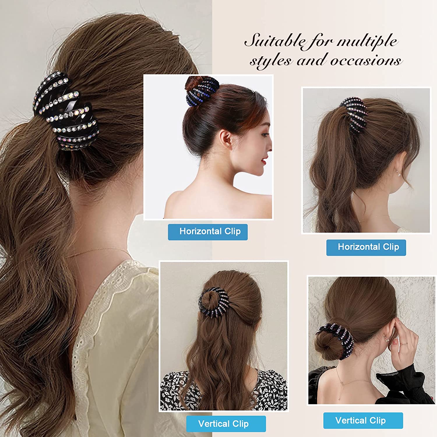 Hair Clamp Black Plastic Jeweled