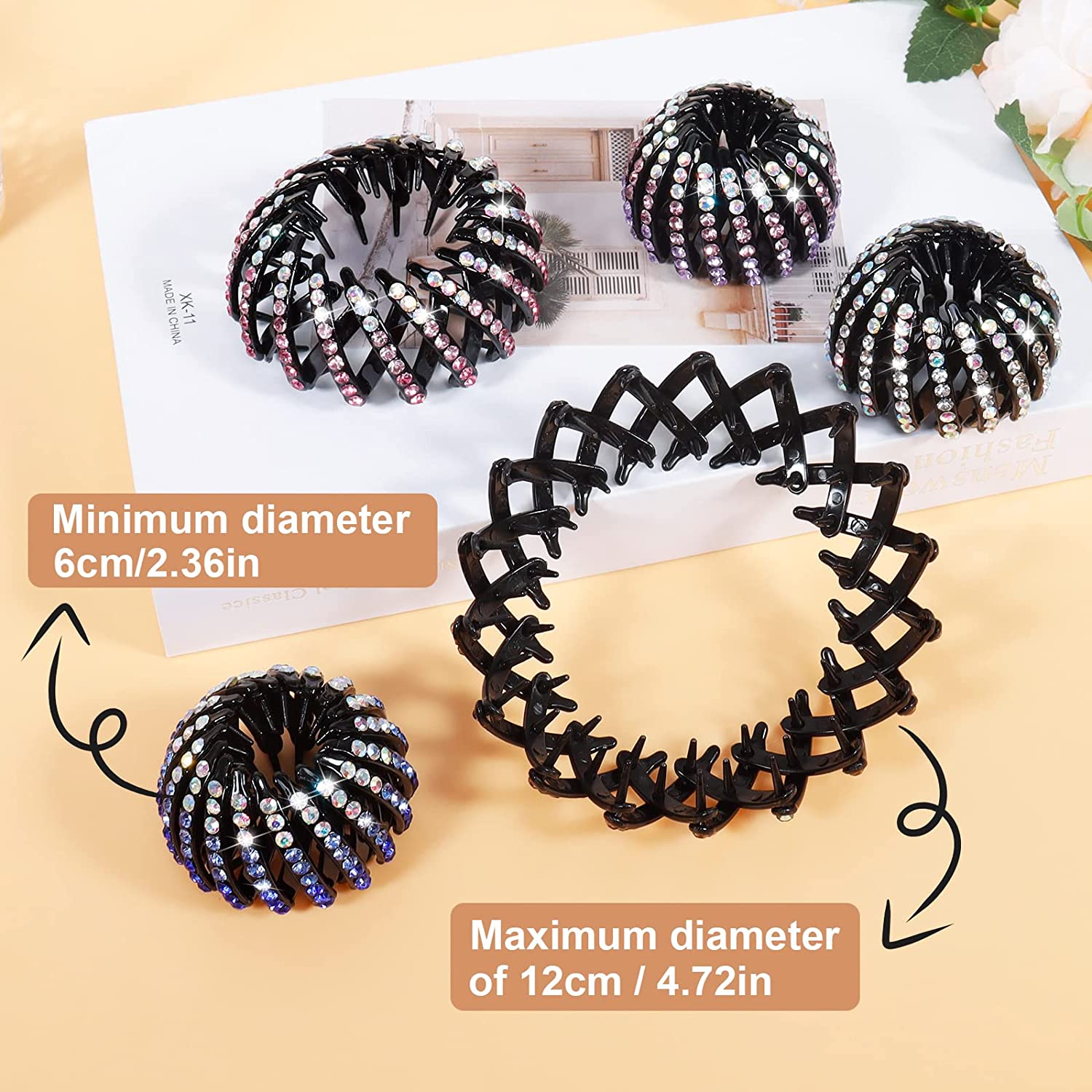 Hair Clamp Black Plastic Jeweled