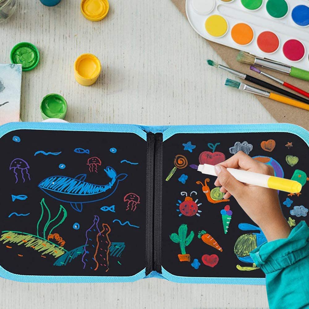 ألبوم رسم قابل لإعادة الاستخدام للأطفال + أقلام ملونة