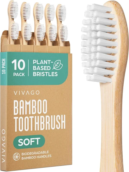 Paquete de 10 cepillos de dientes de bambú, cepillos de dientes naturales, cerdas suaves a base de plantas, cepillo de dientes de madera ecológico