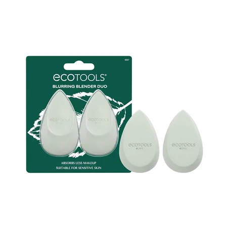 EcoTools Blurring Blender Makeup Sponge Duo, esponja mezcladora de maquillaje para piel borrosa, para base líquida y crema, espuma viscoelástica de cobertura de nubes