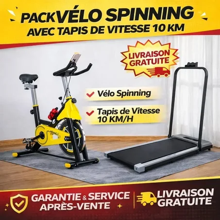 pACK FITNESS PRO – Vélo Spinning + Tapis Roulant 10KM/H