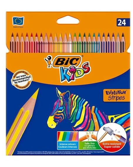 24 CRAYONS COULEURS BIC EVOLUTION STRIPES