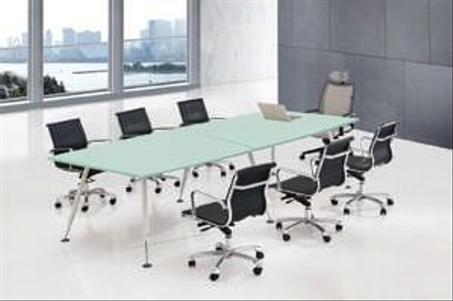 TABLE DE CONFÉRENCE RECTANGULAIRE DESIGN 320 × 120 × 75 CM EN VERRE SABLÉ ET MÉTAL COULEUR : BLANC