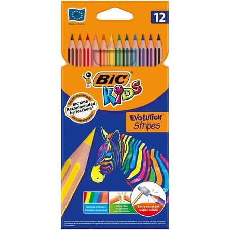 12 CRAYONS COULEURS BIC EVOLUTION STRIPES