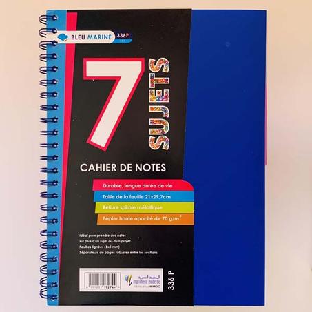 CAHIER DE 7 SUJETS SPIRALE 336P PETITS CARREAUX 80G GRANDS FORMAT A4 BLEU MARINE