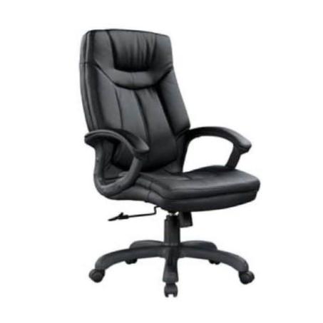 FAUTEUIL PRÉSIDENT DENIS EN SIMILI CUIR NOIR & CHROME