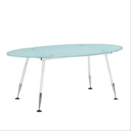 TABLE DE REUNION OVALE DESIGN 200X100X75 CM EN VERRE SABLÉ ET MÉTAL