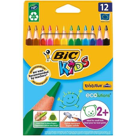 12 CRAYONS COULEURS BIC EVOLUTION TRIANGLS plus 2 ans