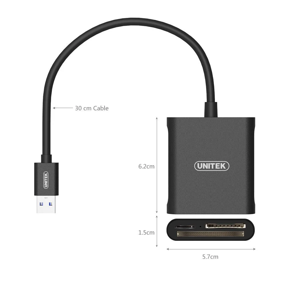 UNITEK® Aluminum USB 3.0 Multi-in-1 Memory Card Reader for CF, SD, TF Micro SD, MD, MMC, SDHC, SDXC for SanDisk & Lexar Professional Flash card, Black
