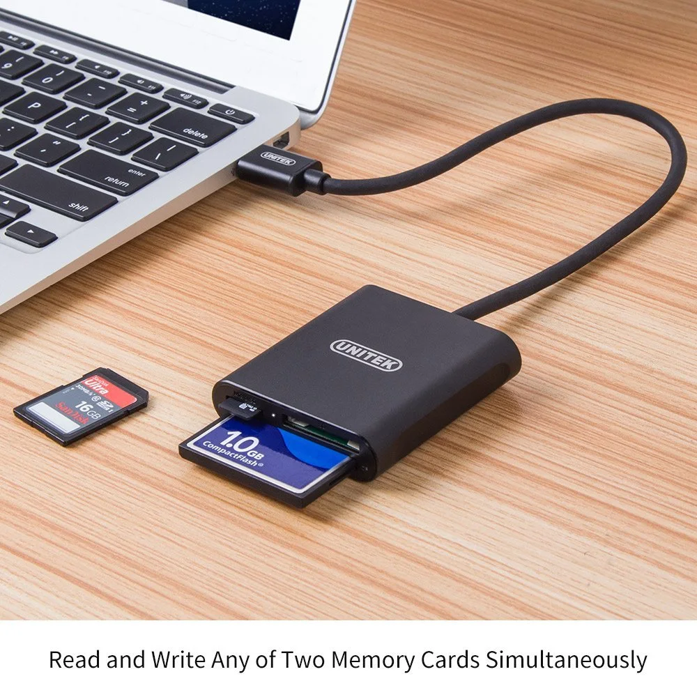 UNITEK® Aluminum USB 3.0 Multi-in-1 Memory Card Reader for CF, SD, TF Micro SD, MD, MMC, SDHC, SDXC for SanDisk & Lexar Professional Flash card, Black