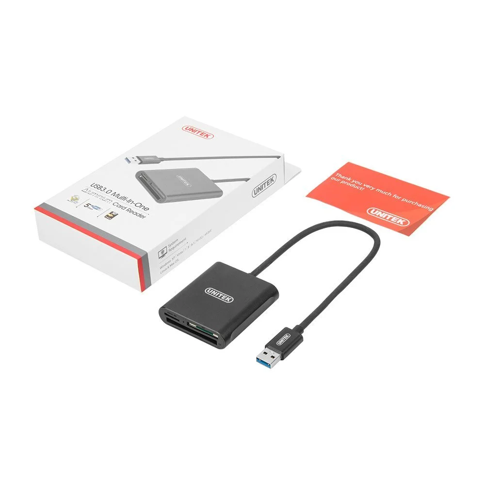 UNITEK® Aluminum USB 3.0 Multi-in-1 Memory Card Reader for CF, SD, TF Micro SD, MD, MMC, SDHC, SDXC for SanDisk & Lexar Professional Flash card, Black