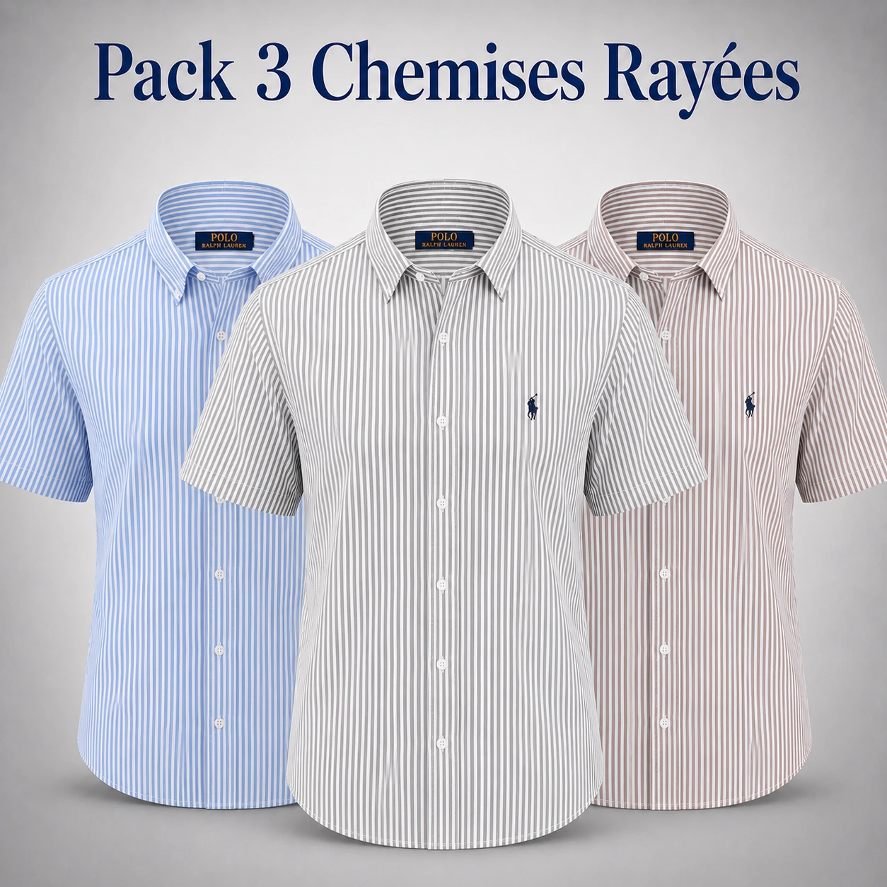 Pack 3 Chemises Demi Manches Rayées
